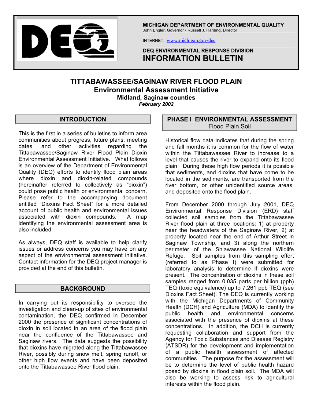 DEQ RRD BULLETIN Tittabawassee/Saginaw River