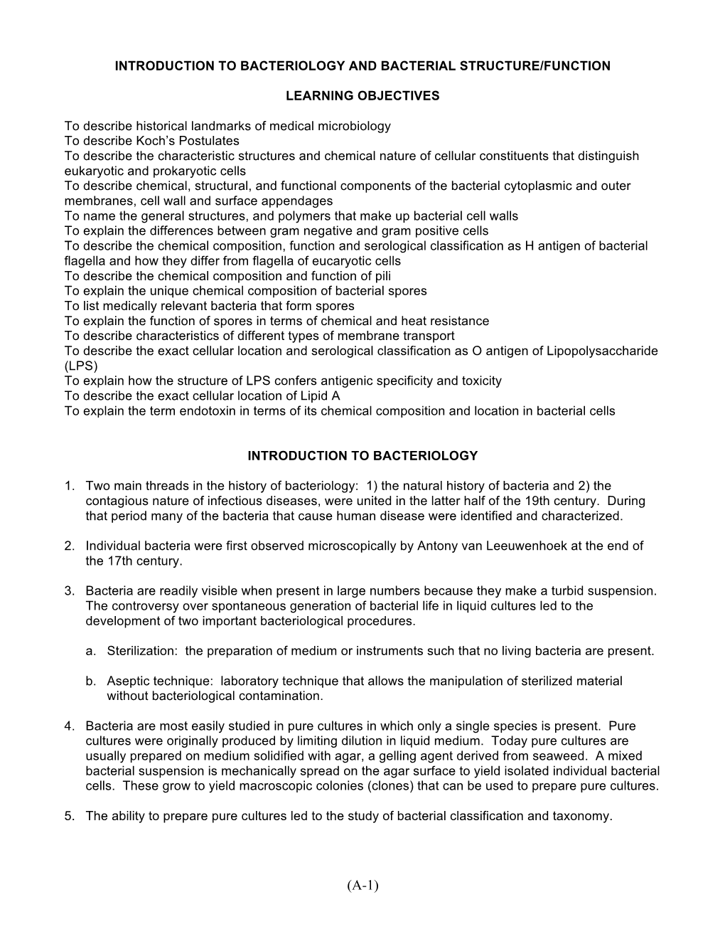 Introduction to Bacteriology and Bacterial Structure/Function