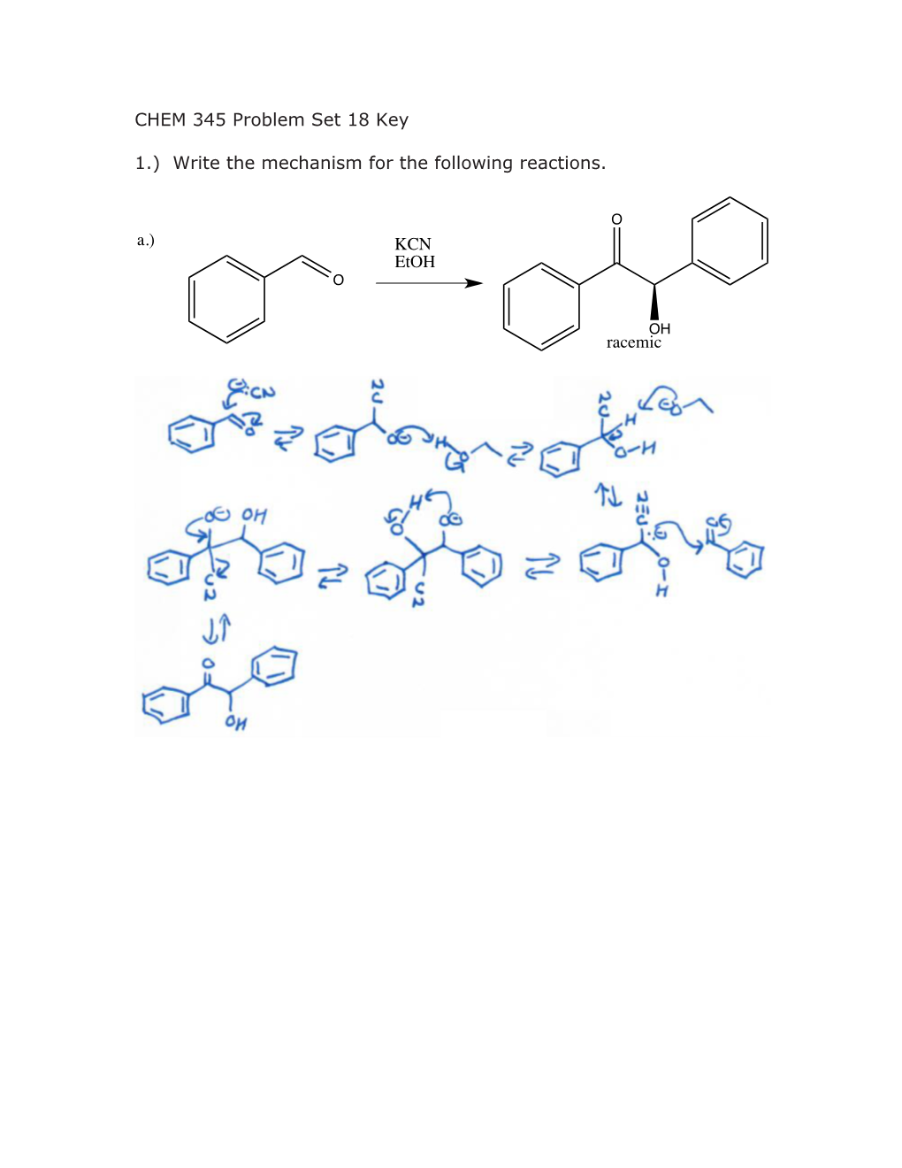 CHEM 345 Problem Set 18 Key 1.) Write the Mechanism for The