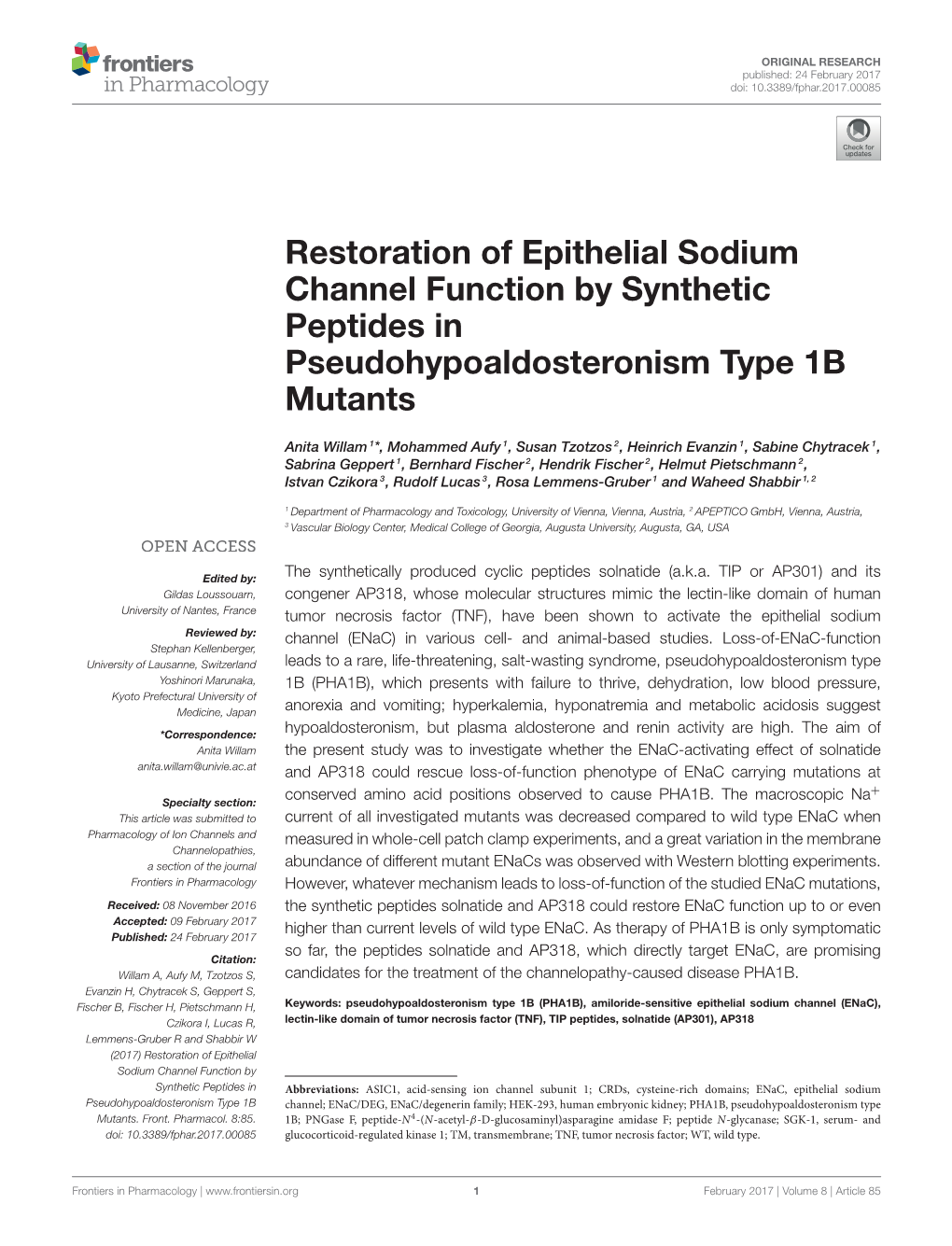 Restoration of Epithelial Sodium Channel Function by Synthetic Peptides in Pseudohypoaldosteronism Type 1B Mutants