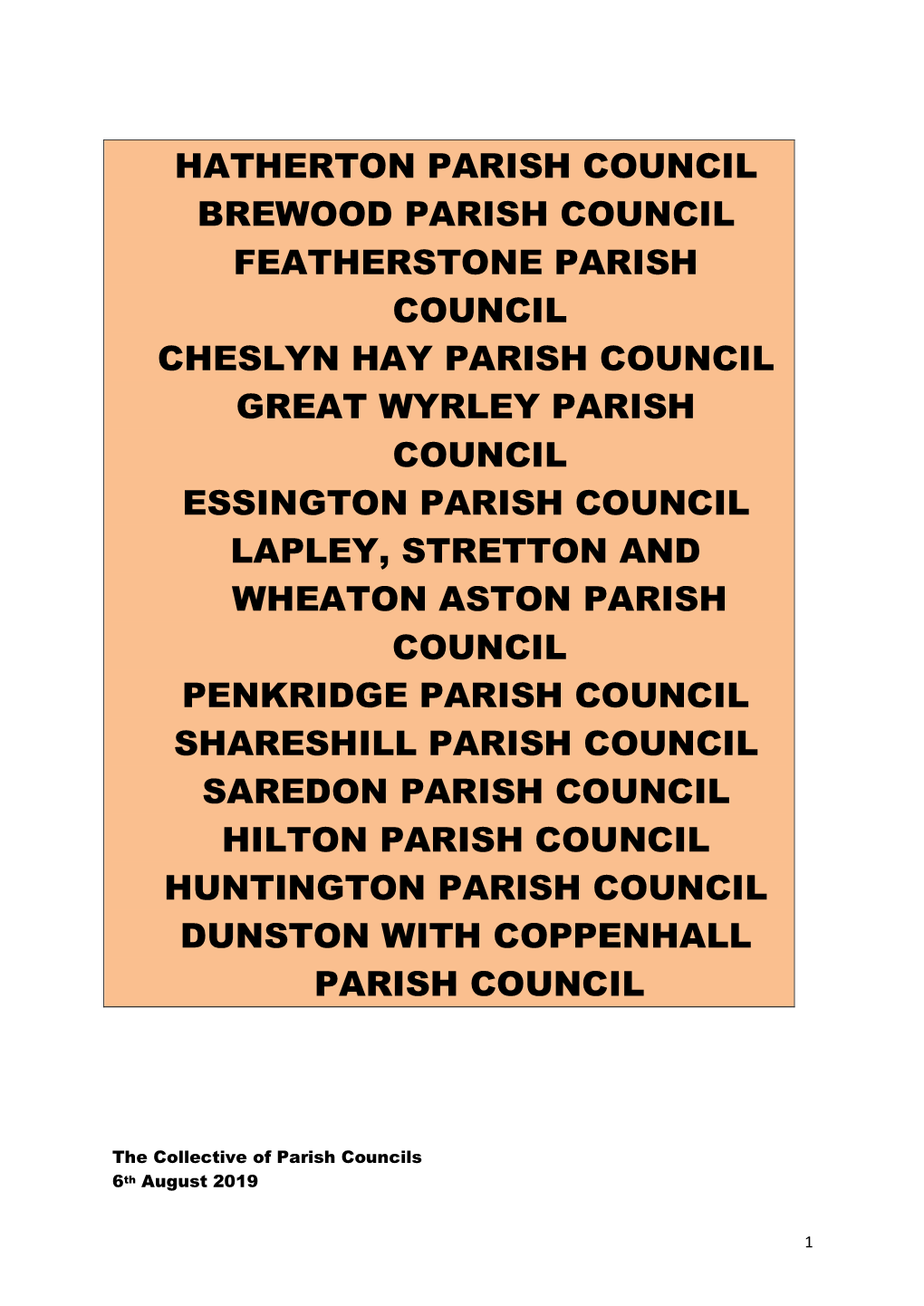Hatherton Parish Council Brewood Parish Council Featherstone Parish Council Cheslyn Hay Parish Council Great Wyrley Parish