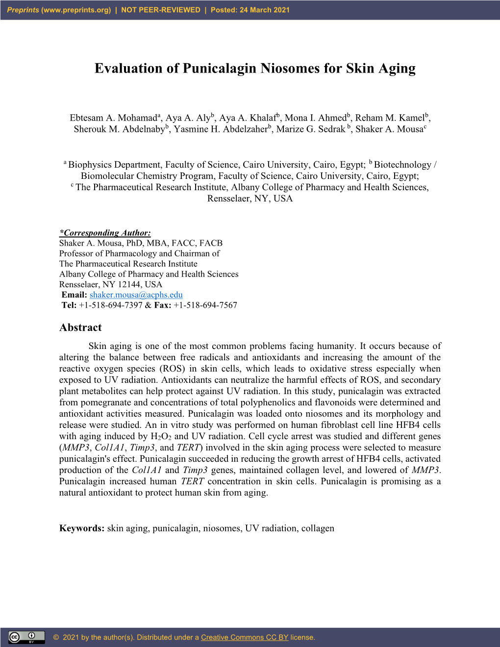 Evaluation of Punicalagin Niosomes for Skin Aging