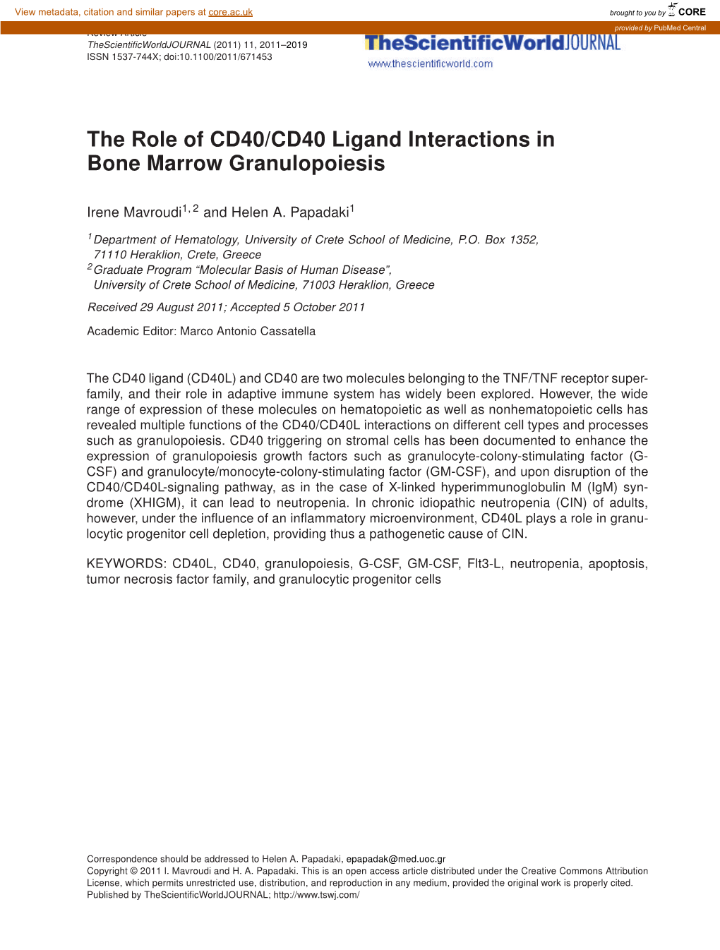 The Role of CD40/CD40 Ligand Interactions in Bone Marrow Granulopoiesis