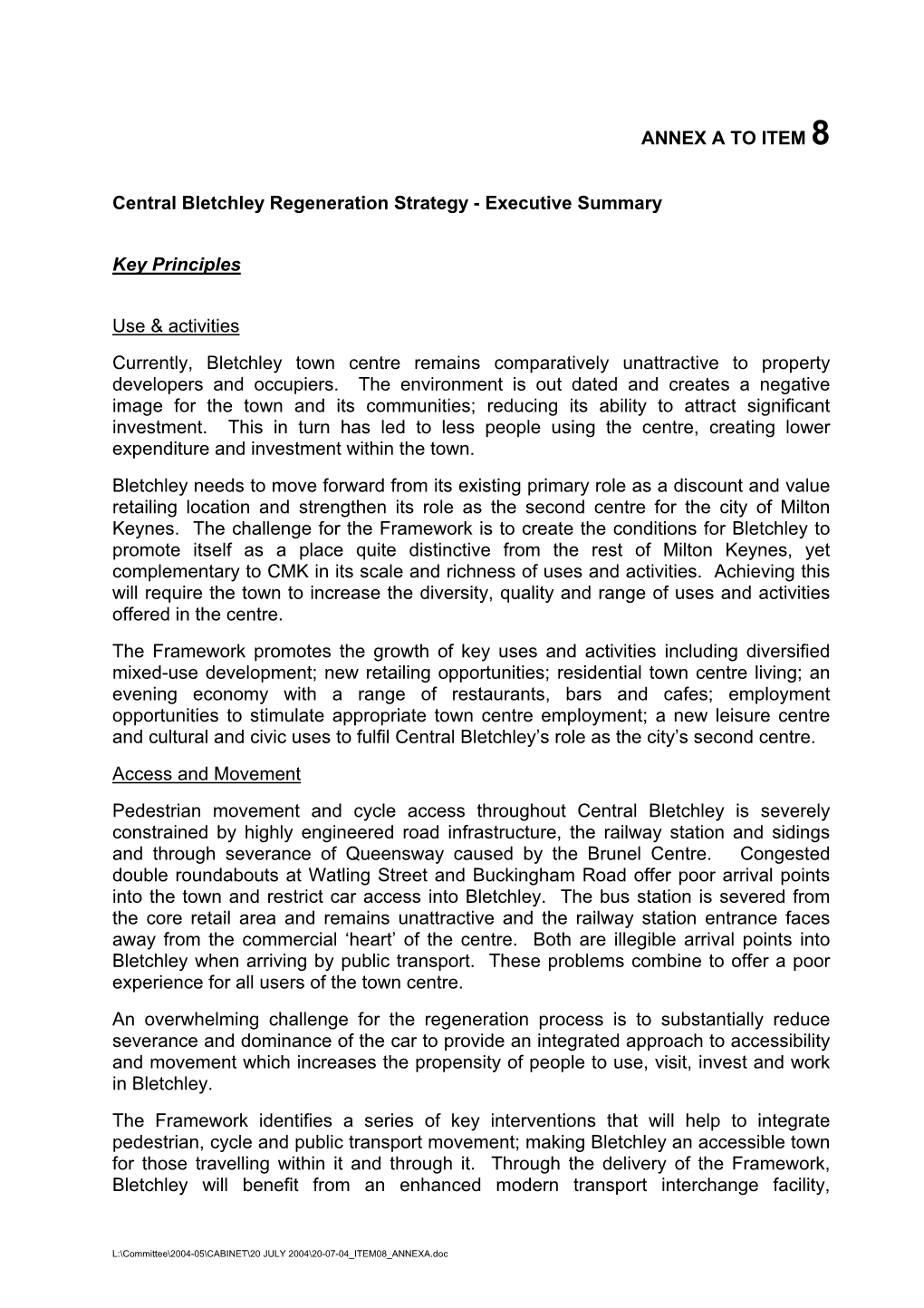 ANNEX a to ITEM 8 Central Bletchley Regeneration Strategy