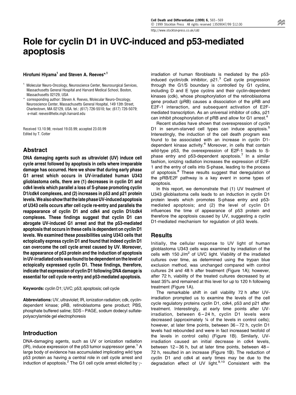 Role for Cyclin D1 in UVC-Induced and P53-Mediated Apoptosis