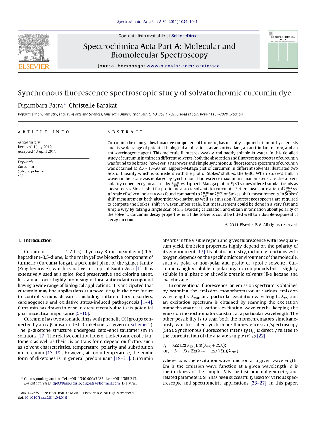 Synchronous Fluorescence Spectroscopic Study Of