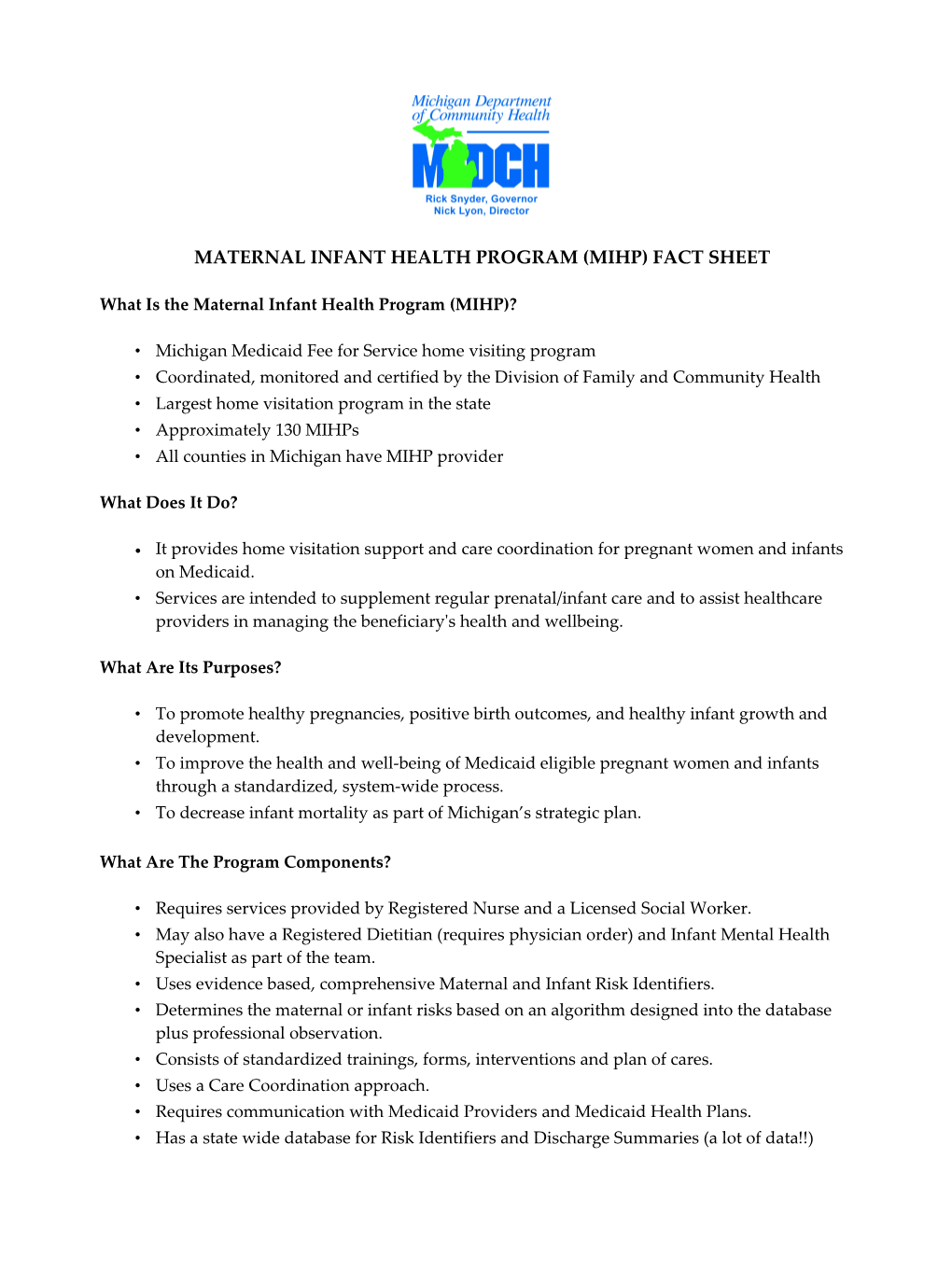 What Is the Maternal Infant Health Program (MIHP)?