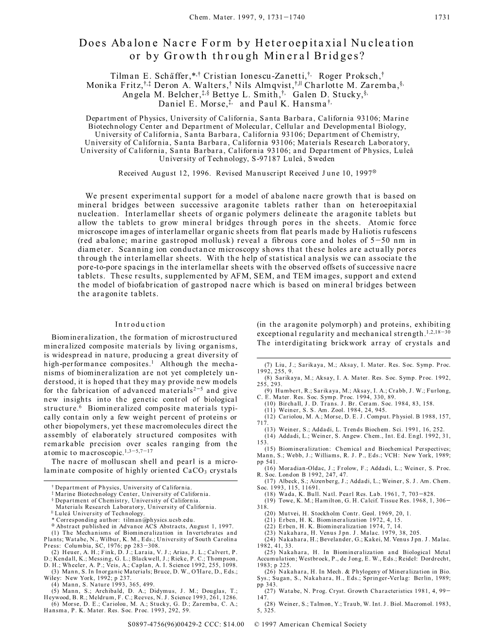 Does Abalone Nacre Form by Heteroepitaxial Nucleation Or by Growth Through Mineral Bridges?