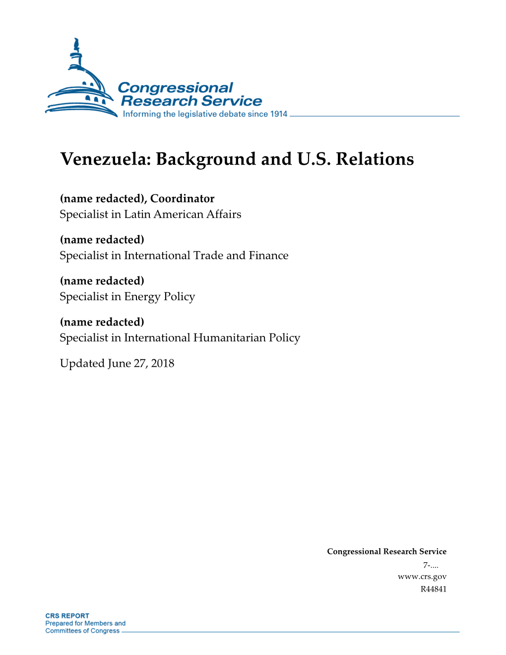 Venezuela: Background and U.S