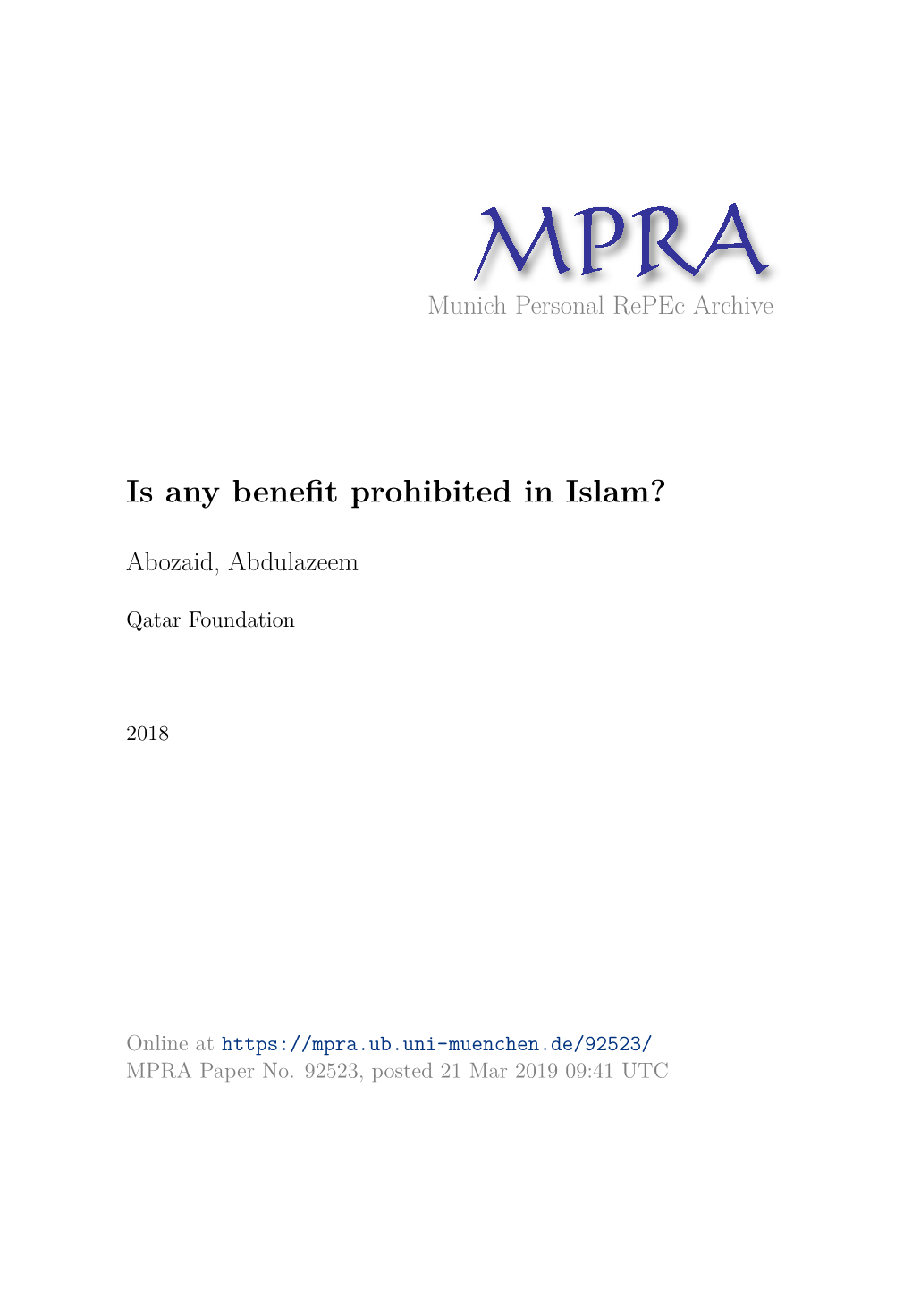 Is Any Benefit Prohibited in Islam?