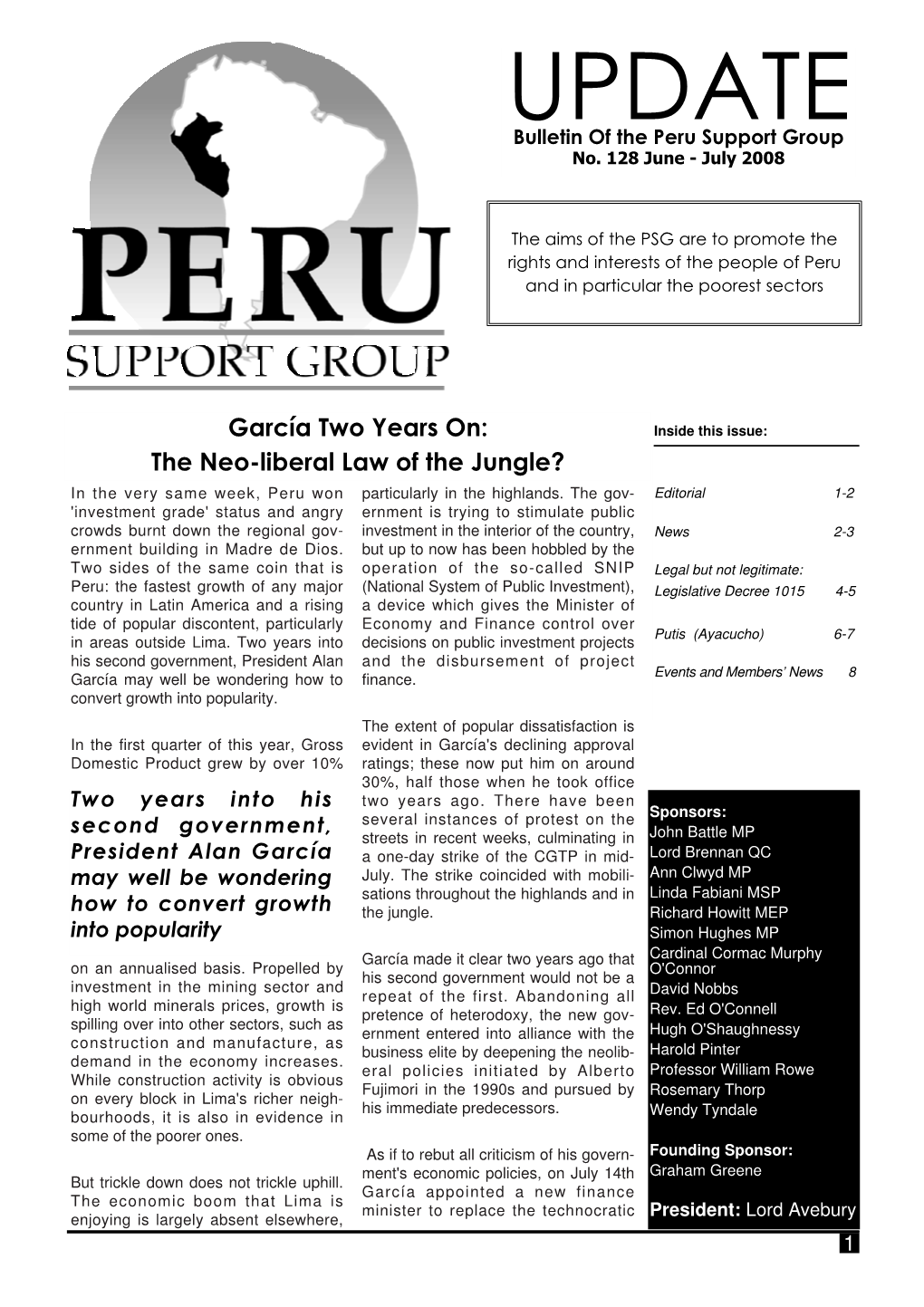UPDATE Bulletin of the Peru Support Group No