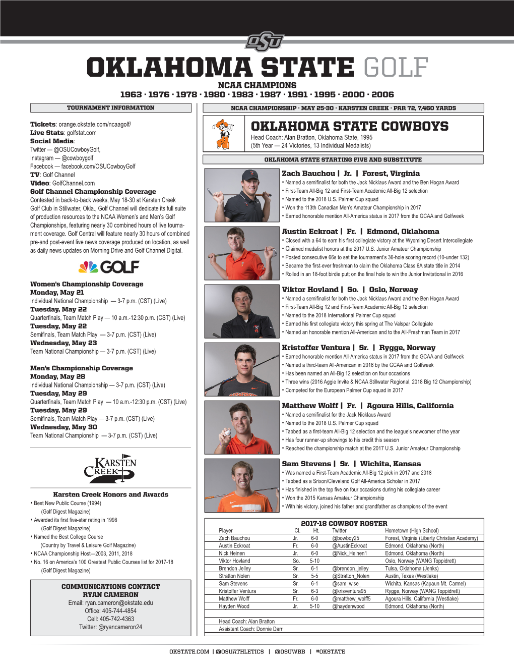 Oklahoma State Golf Ncaa Champions 1963 · 1976 · 1978 · 1980 · 1983 · 1987 · 1991 · 1995 · 2000 · 2006