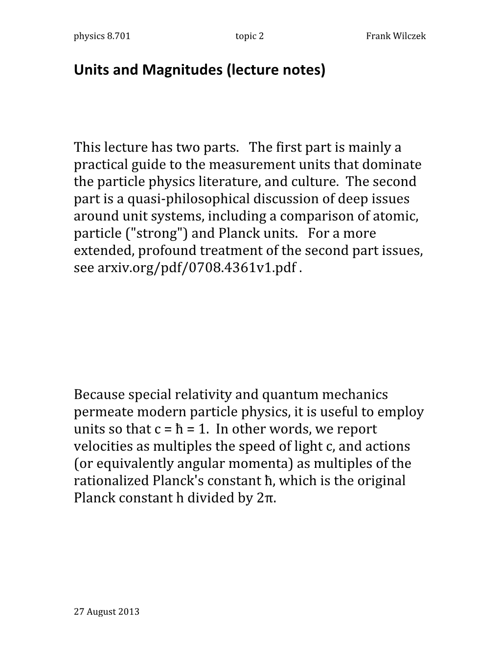 Units and Magnitudes (Lecture Notes)