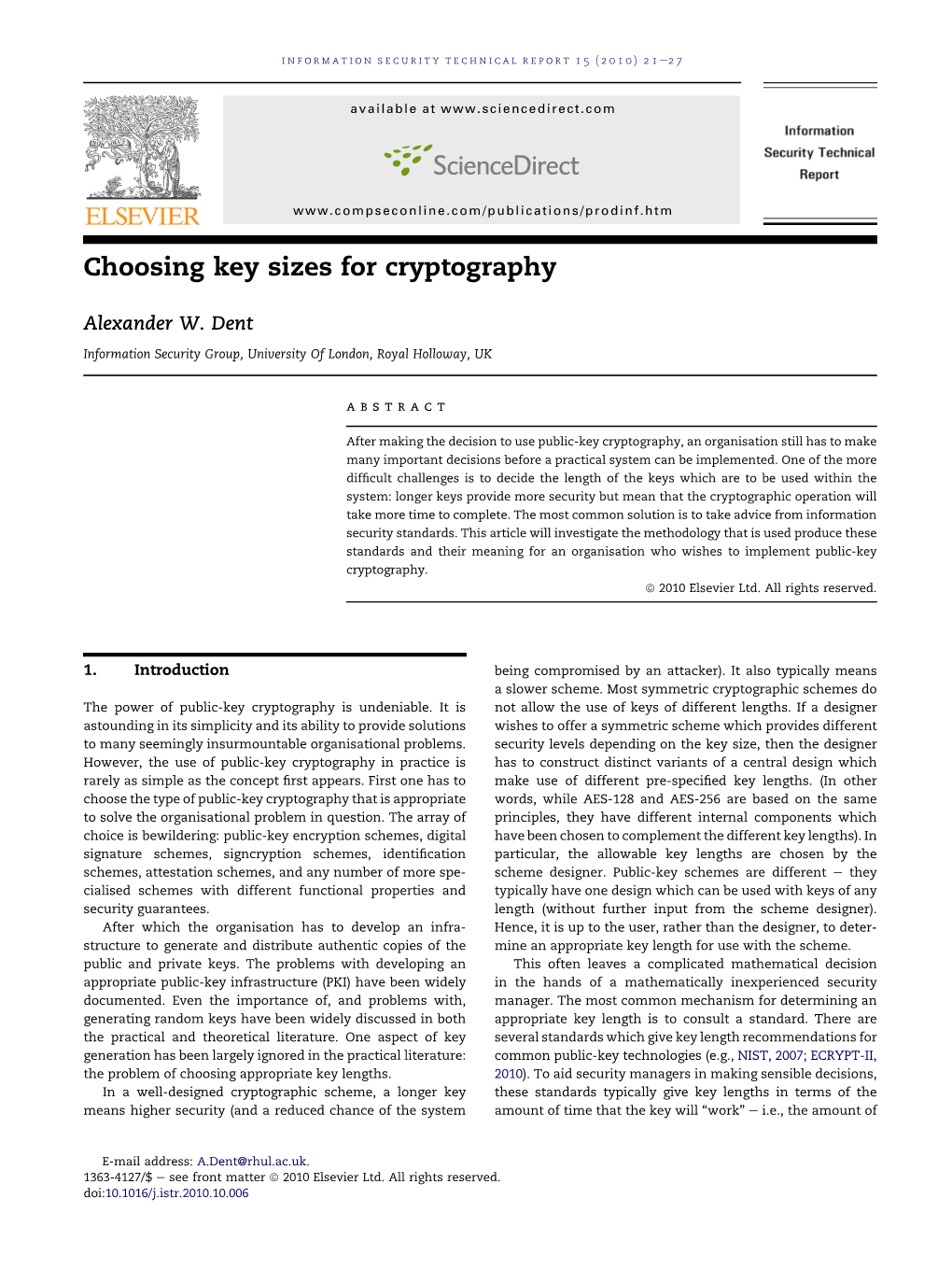 Choosing Key Sizes for Cryptography