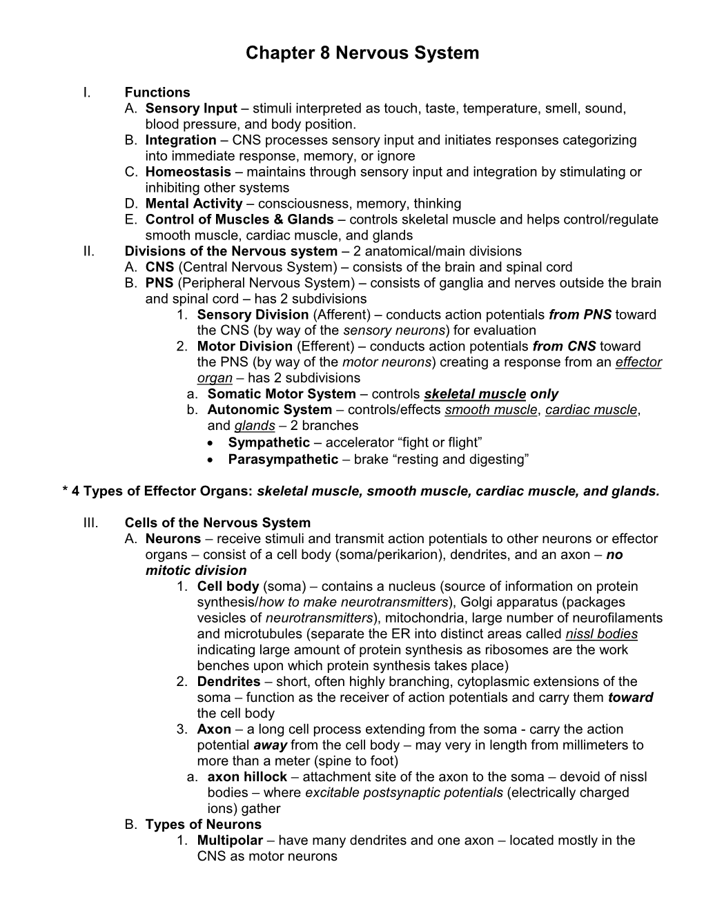 Chapter 8 Nervous System