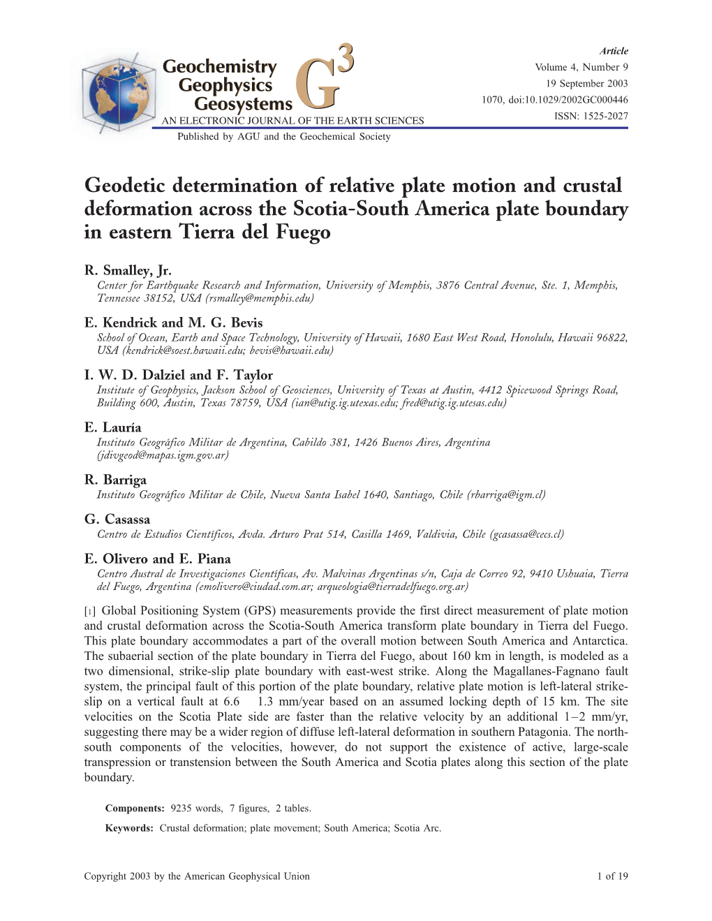 Geodetic Determination of Relative Plate Motion and Crustal Deformation Across the Scotia-South America Plate Boundary in Eastern Tierra Del Fuego