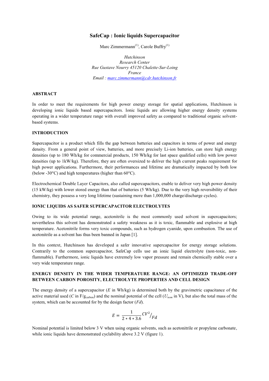 Safecap : Ionic Liquids Supercapacitor