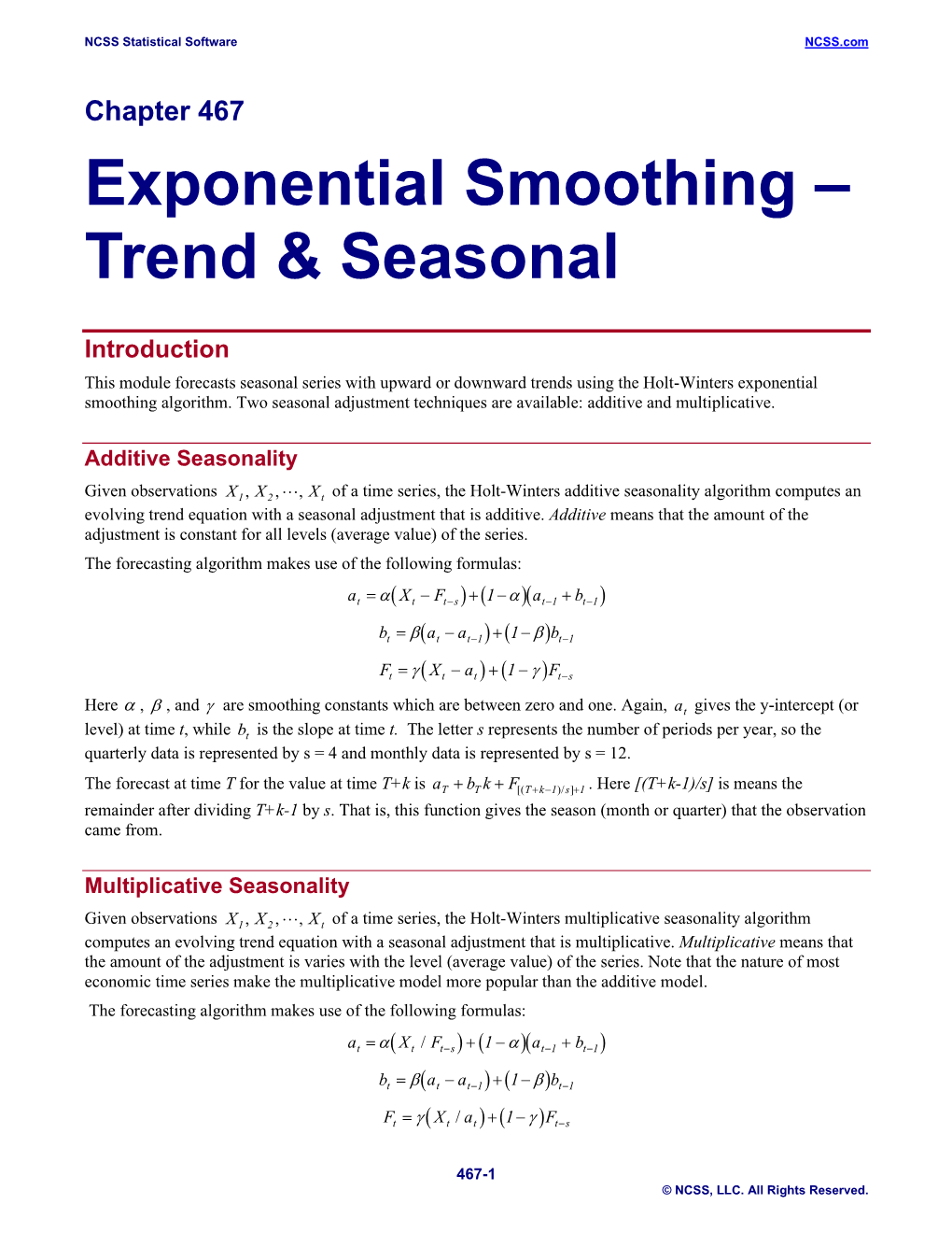 Exponential Smoothing – Trend & Seasonal