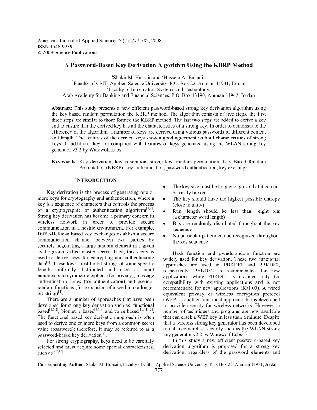 A Password-Based Key Derivation Algorithm Using the KBRP Method