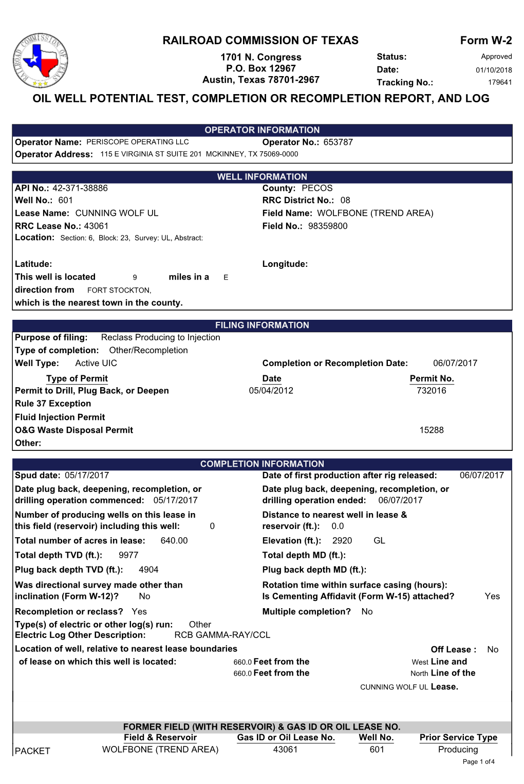 Railroad Commission of Texas Oil Well Potential Test