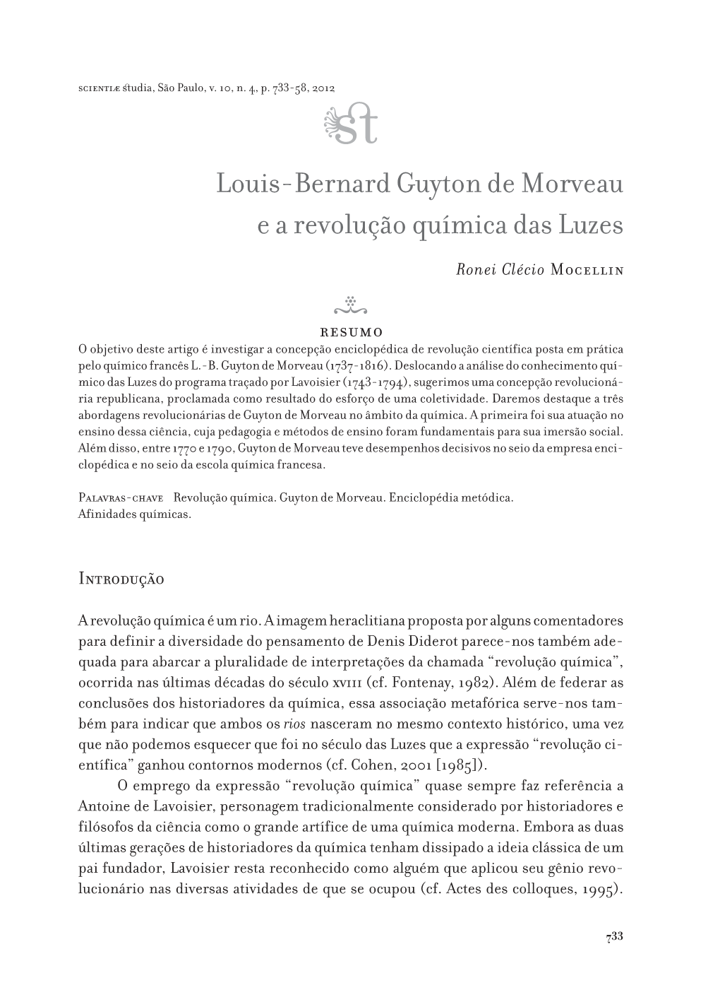 Louis-Bernard Guyton De Morveau E a Revolução Química Das Luzes