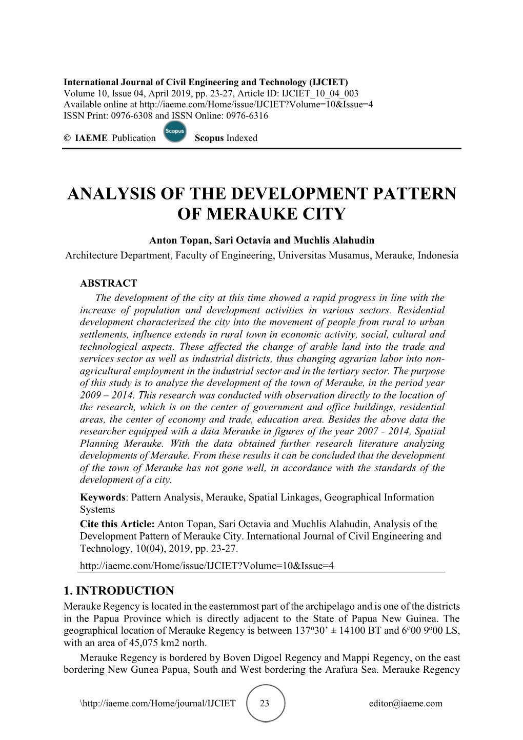 Analysis of the Development Pattern of Merauke City