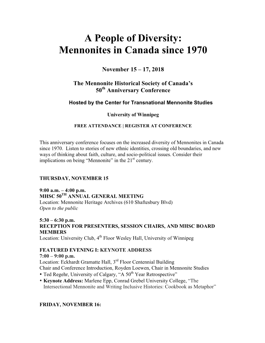 A People of Diversity: Mennonites in Canada Since 1970