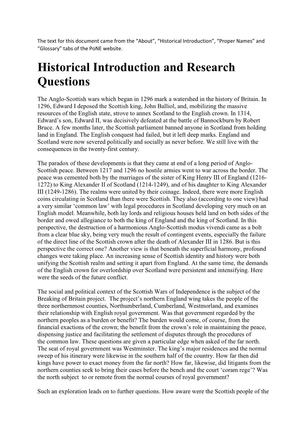 Historical Introduction and Research Questions