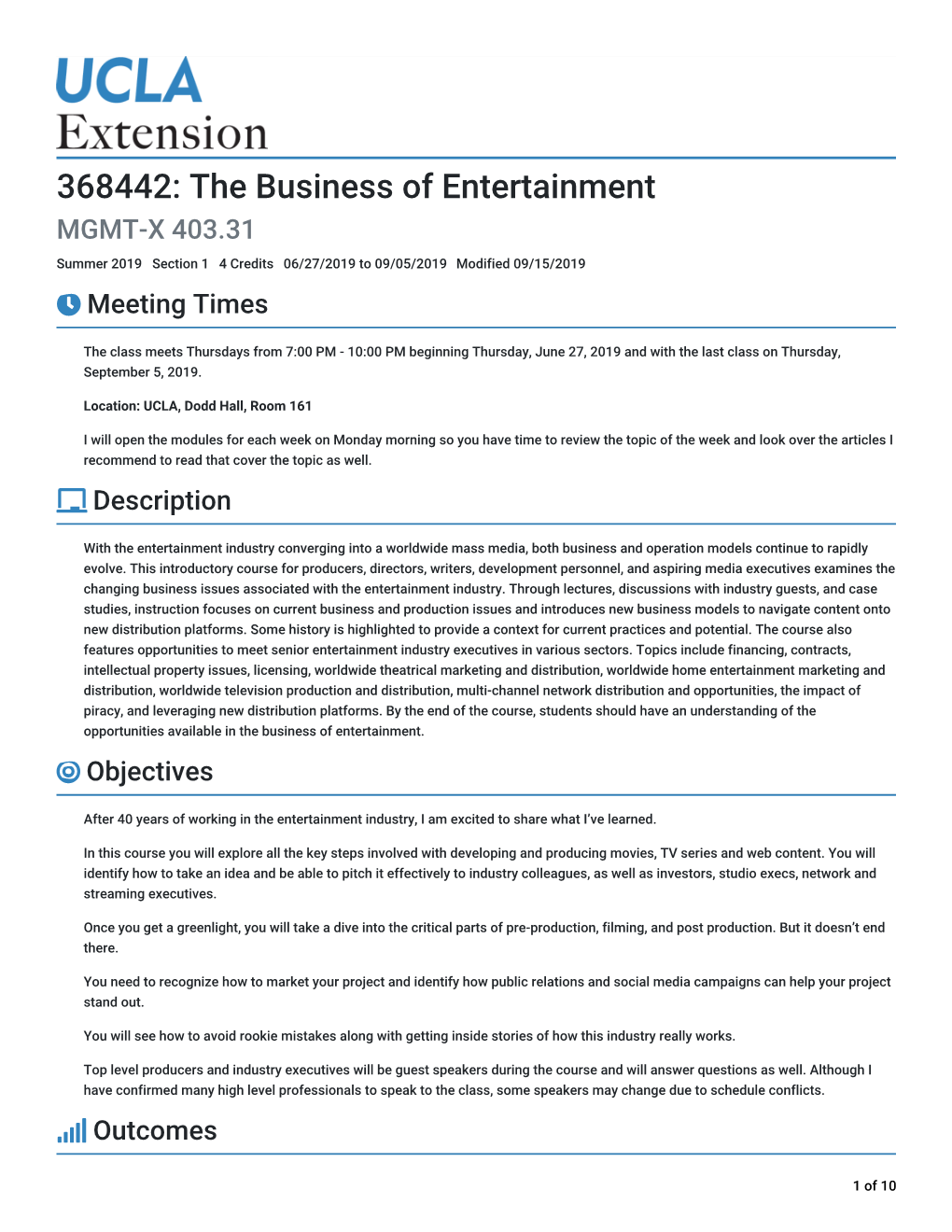 368442: the Business of Entertainment &gt; Syllabus | Concourse