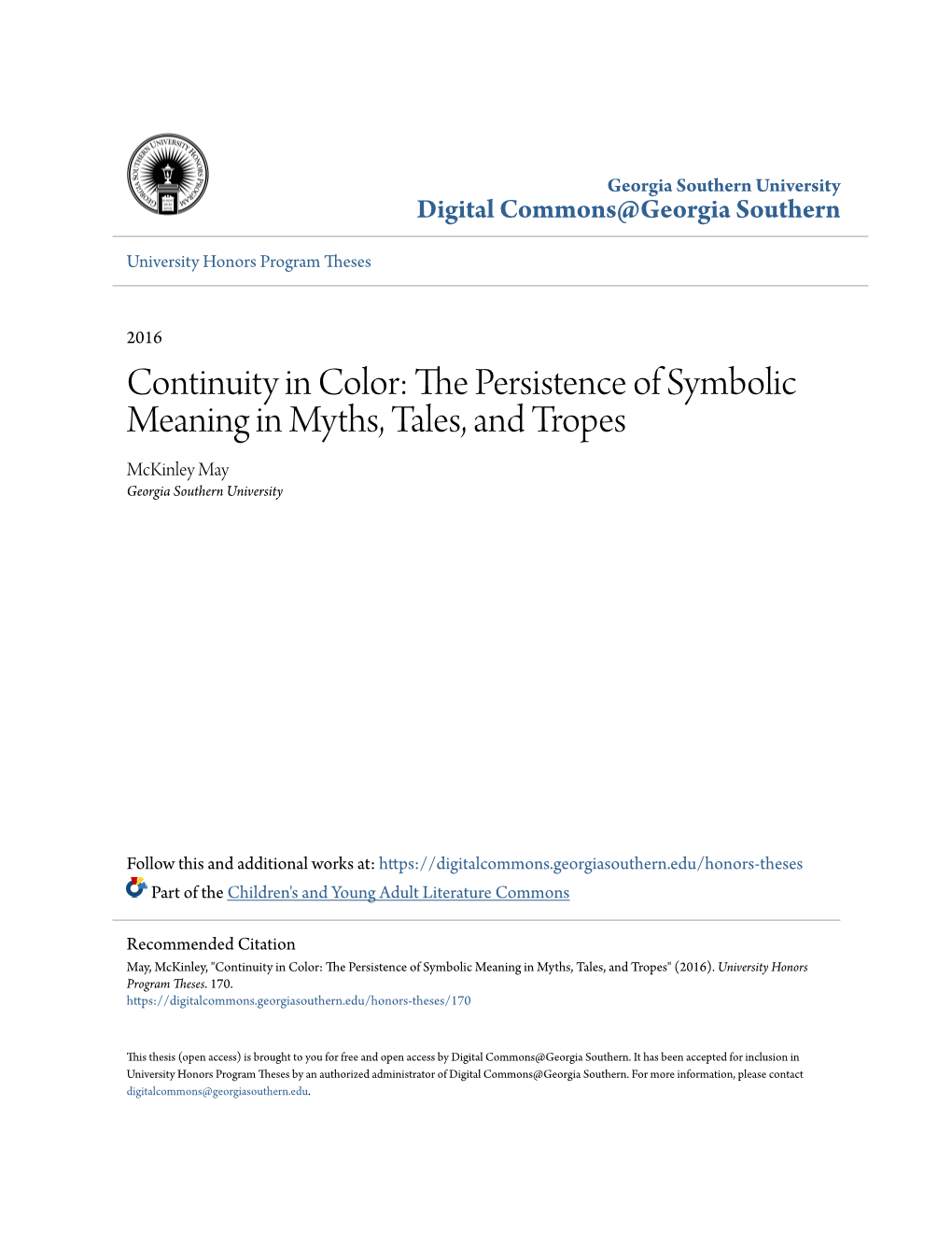 Continuity in Color: the Persistence of Symbolic Meaning in Myths, Tales, and Tropes