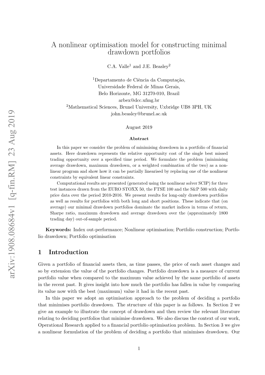 A Nonlinear Optimisation Model for Constructing Minimal Drawdown Portfolios