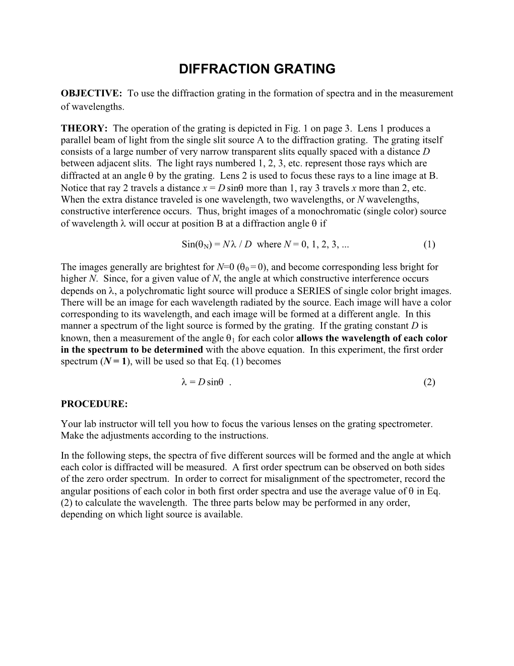 Diffraction Grating and the Spectrum of Light