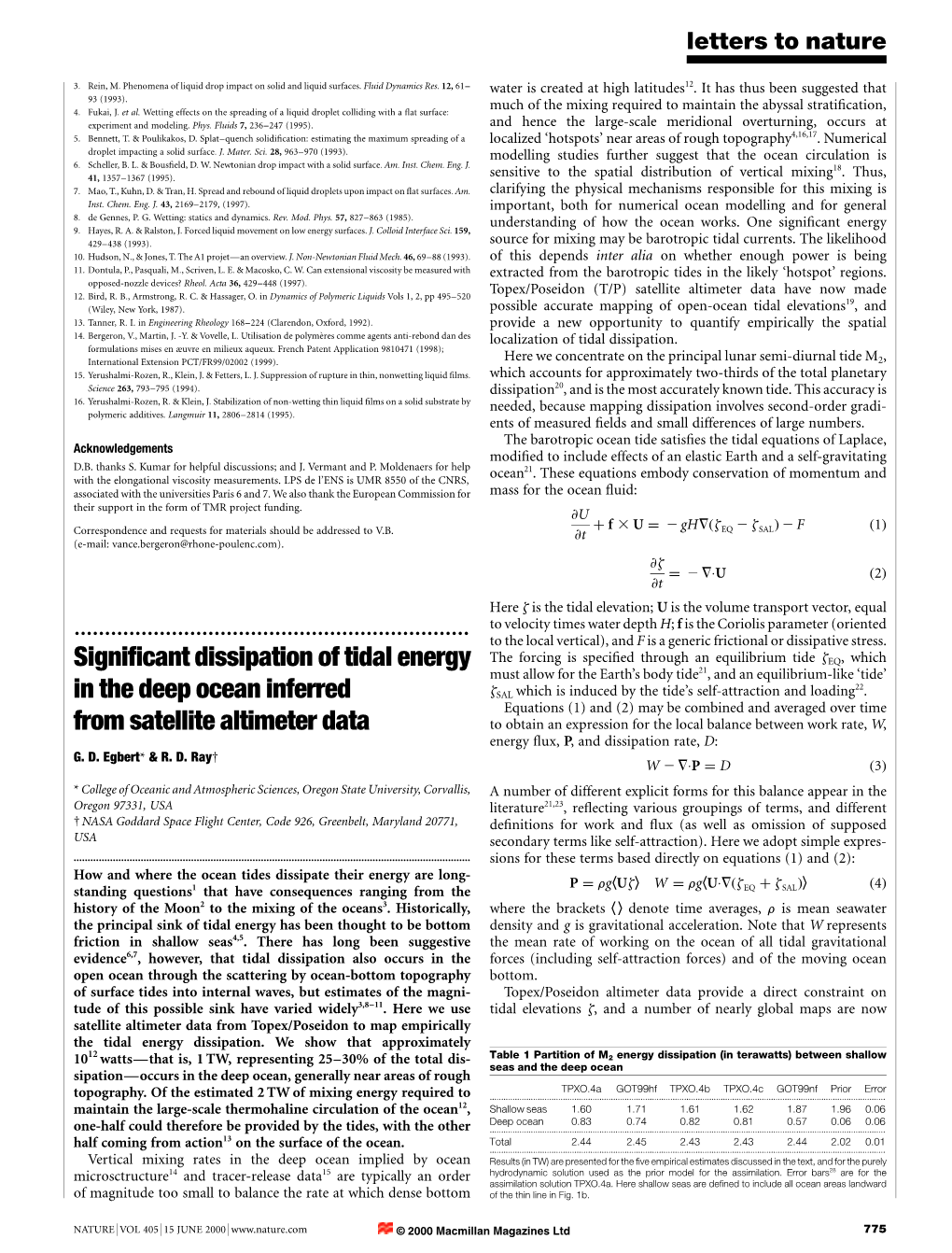 Significant Dissipation of Tidal Energy in the Deep Ocean Inferred from Satellite Altimeter Data