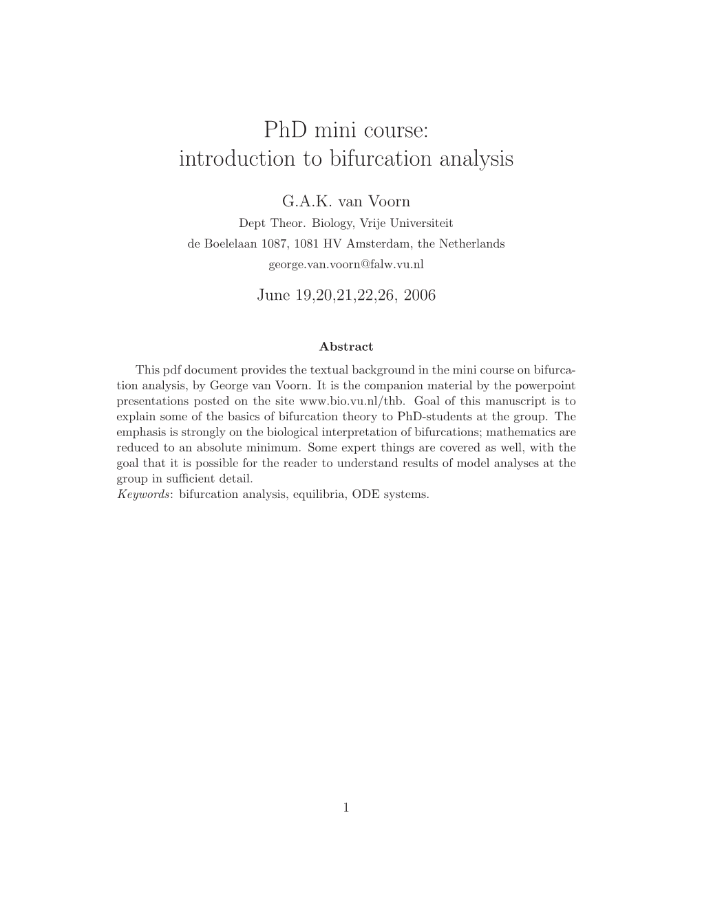 Introduction to Bifurcation Analysis