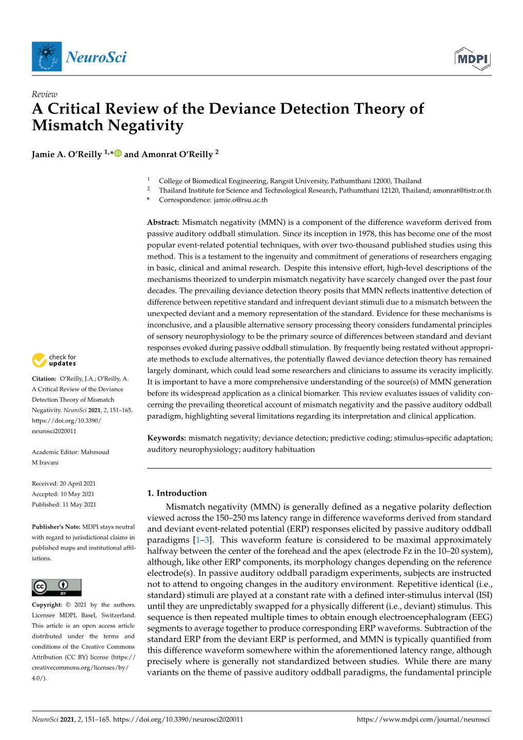 A Critical Review of the Deviance Detection Theory of Mismatch Negativity