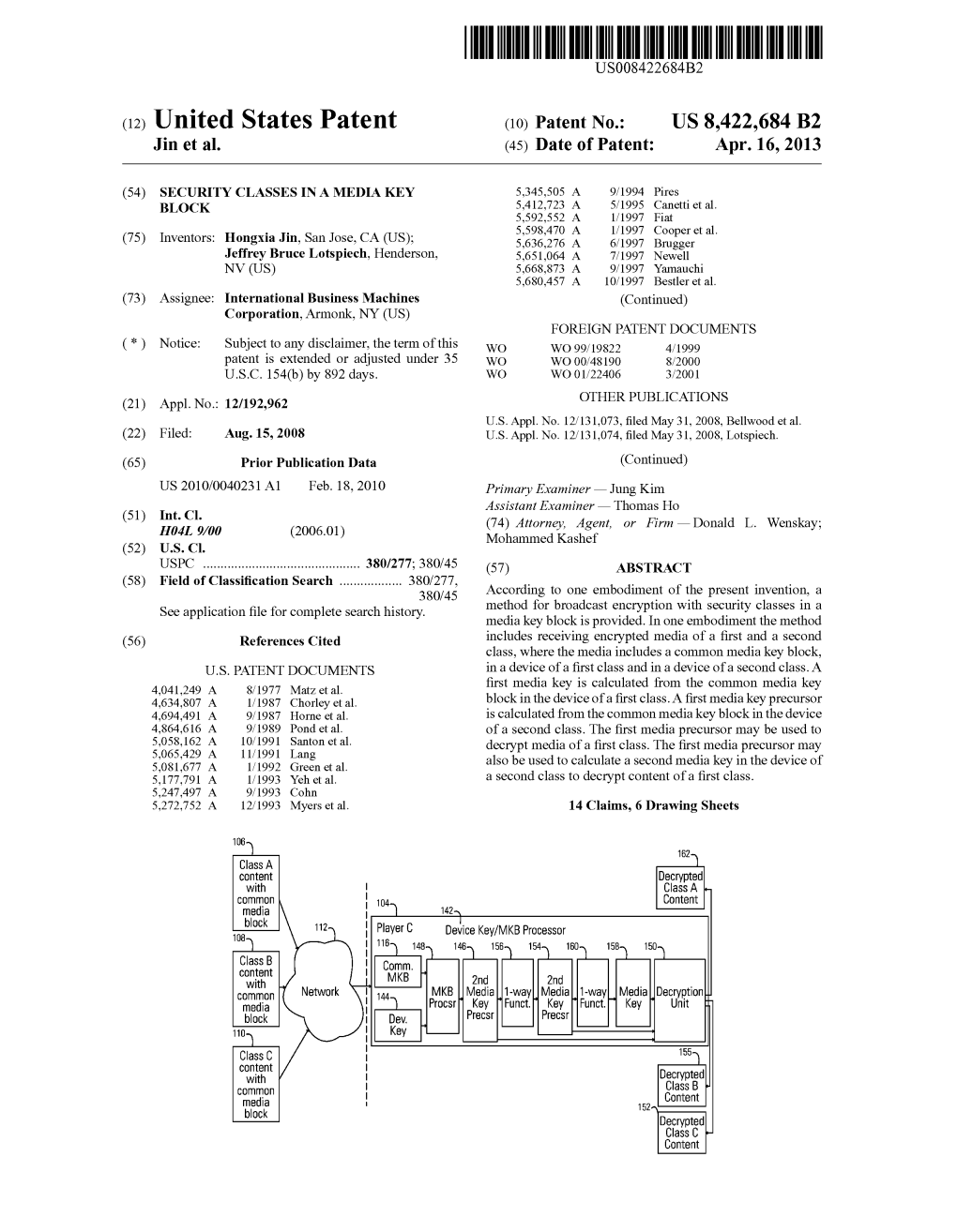 (12) United States Patent (10) Patent No.: US 8.422,684 B2 Jin Et Al