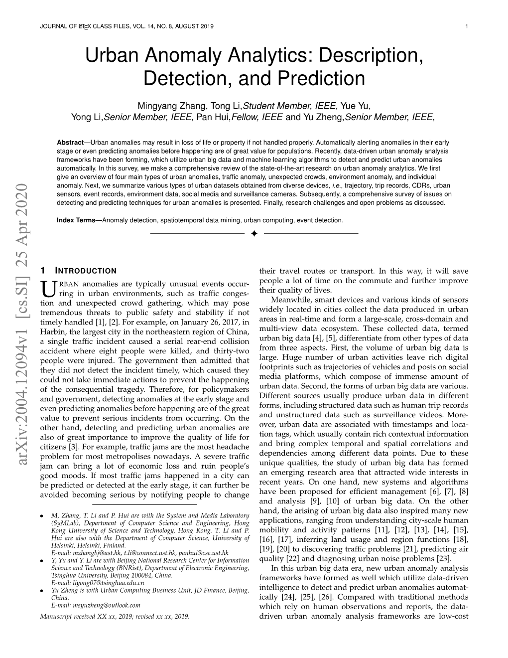 Urban Anomaly Analytics: Description, Detection, and Prediction