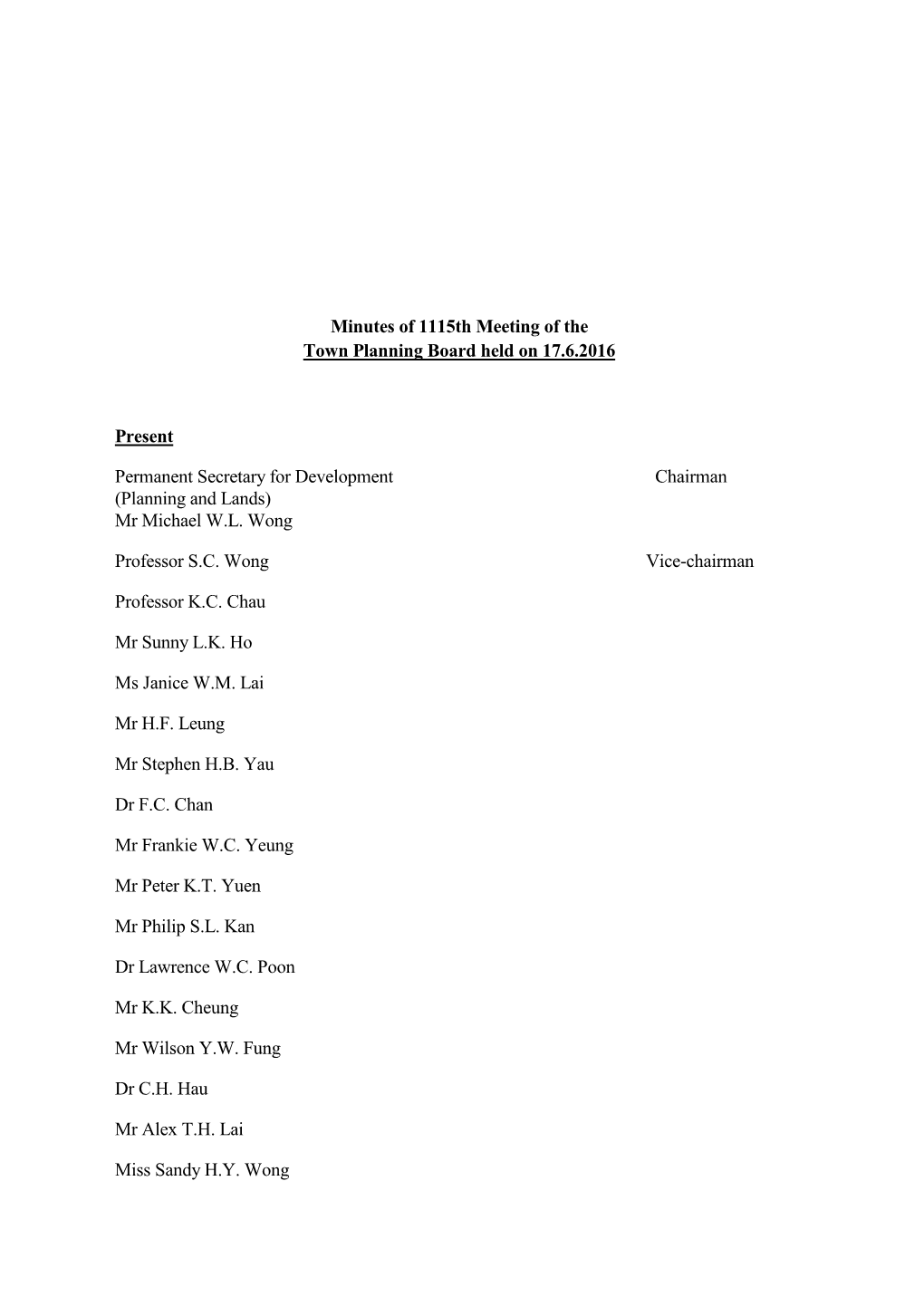 Minutes of 1115Th Meeting of the Town Planning Board Held on 17.6.2016