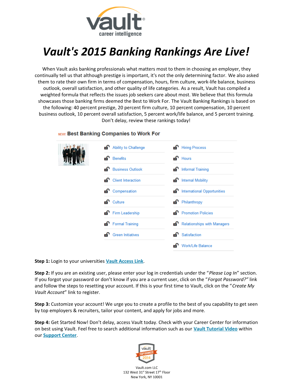 Vault's 2015 Banking Rankings Are Live!