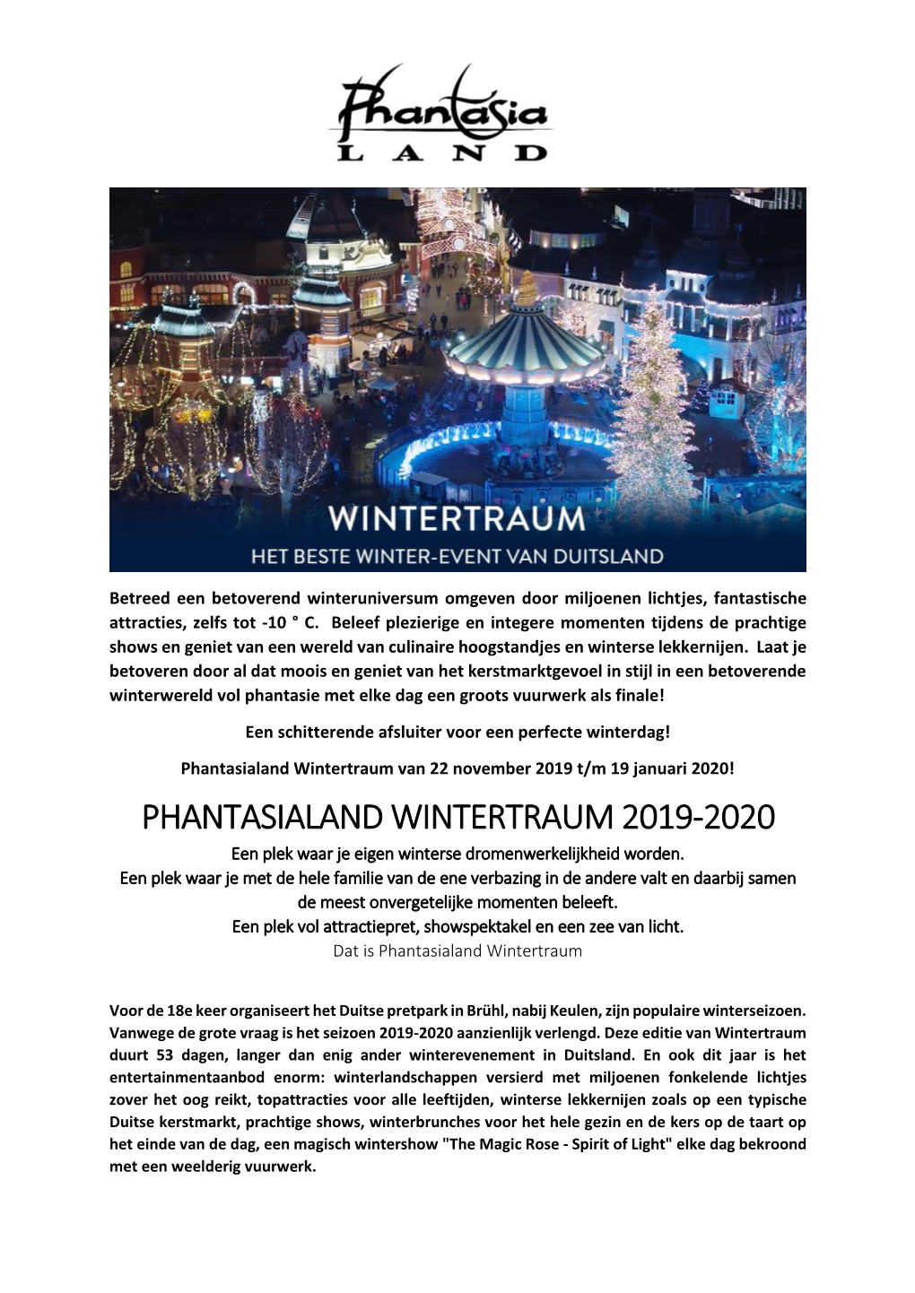 PHANTASIALAND WINTERTRAUM 2019-2020 Een Plek Waar Je Eigen Winterse Dromenwerkelijkheid Worden