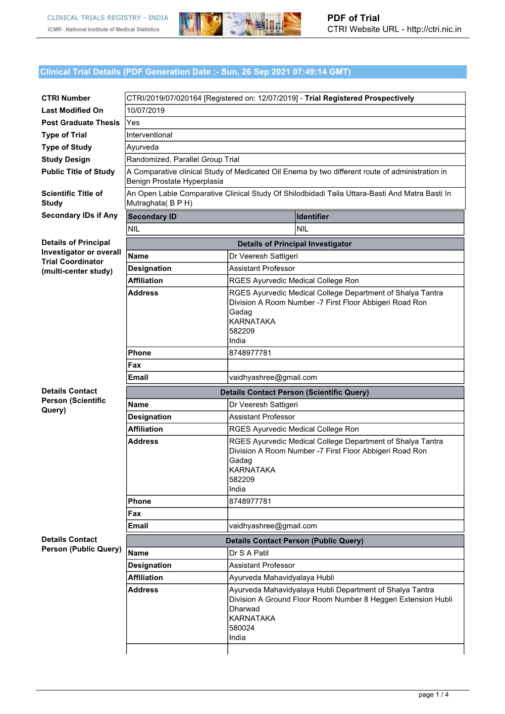 CTRI Trial Data