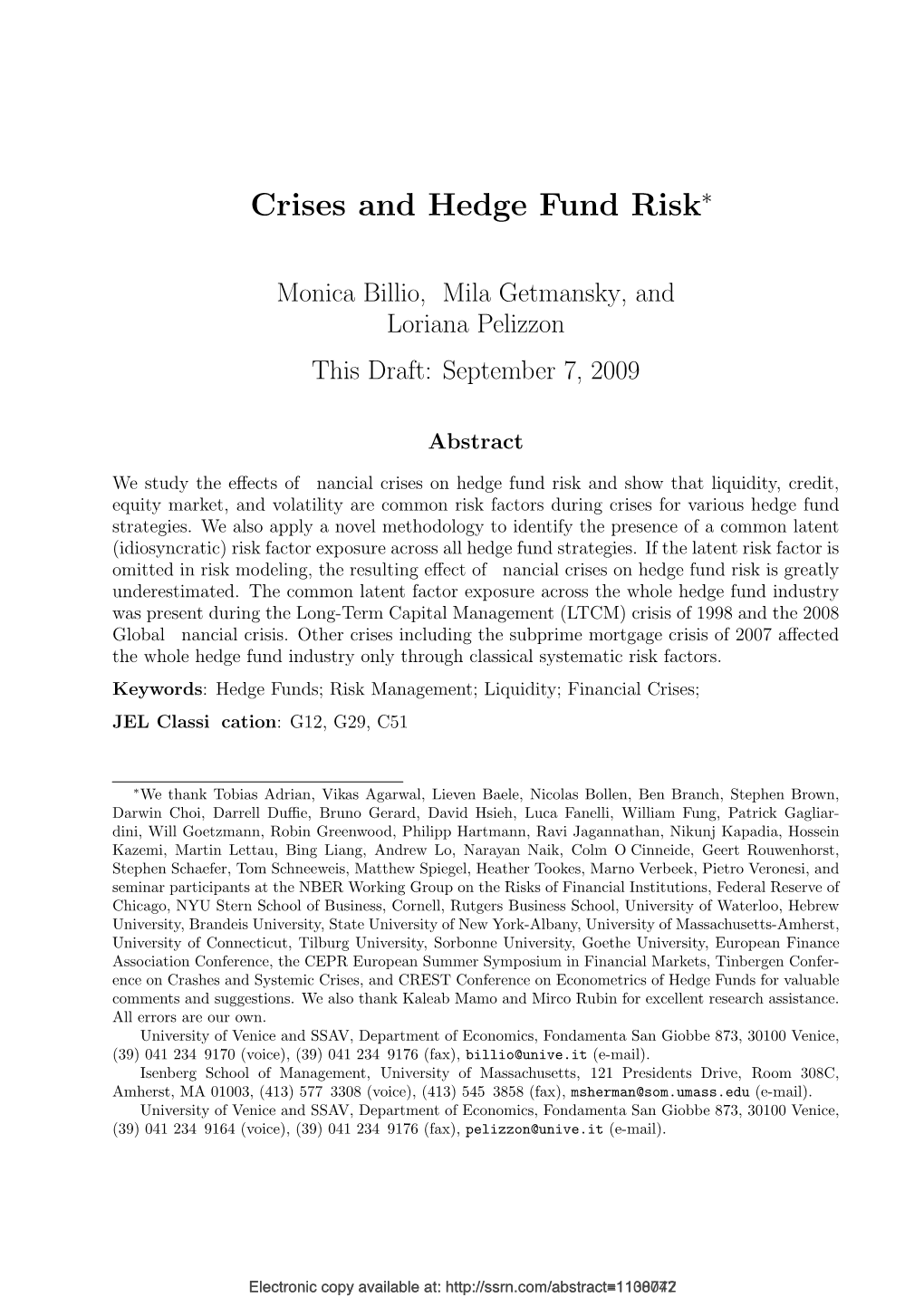 Crises and Hedge Fund Risk∗