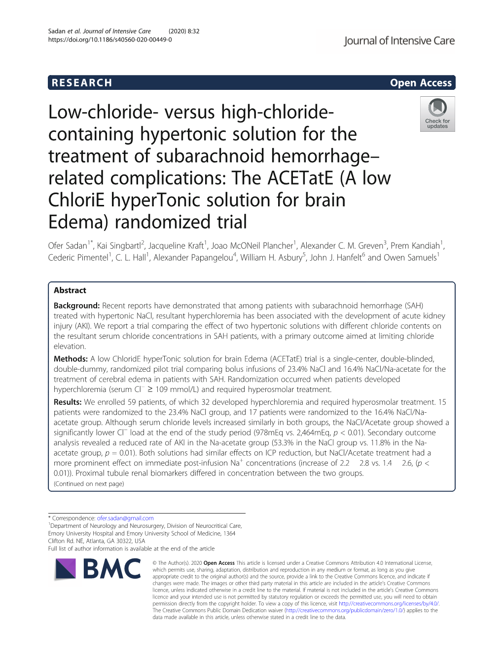 Versus High-Chloride-Containing Hypertonic Solution for the Treatment