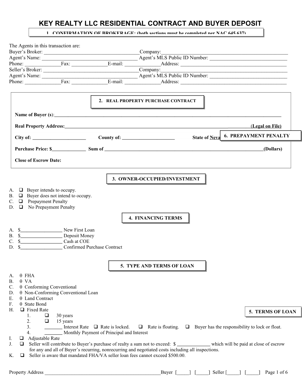 Residential Contract and Buyer Deposit