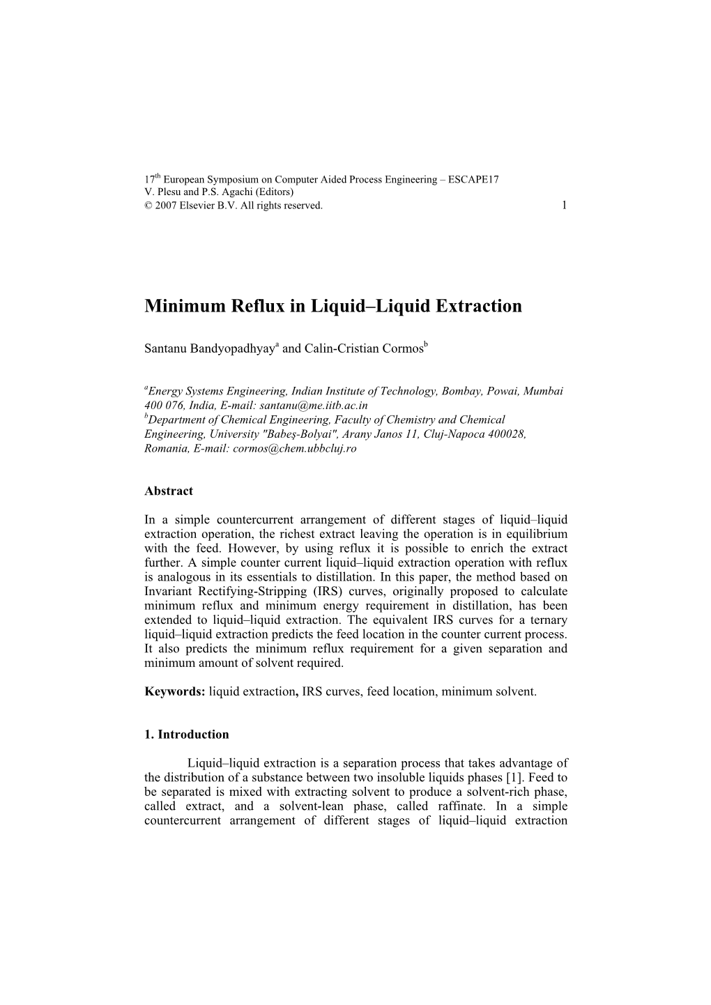 Minimum Reflux in Liquid–Liquid Extraction