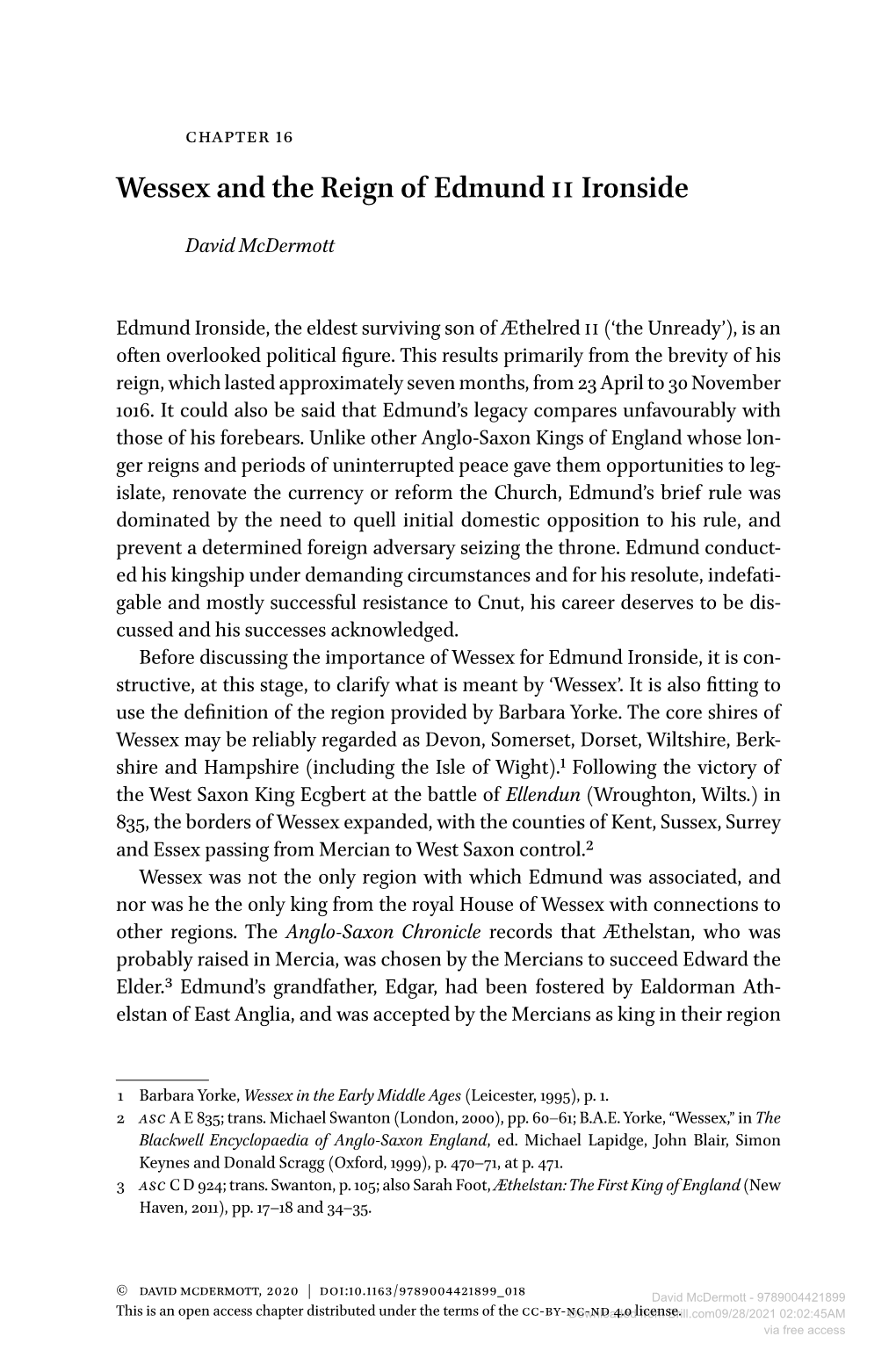 Wessex and the Reign of Edmund Ii Ironside