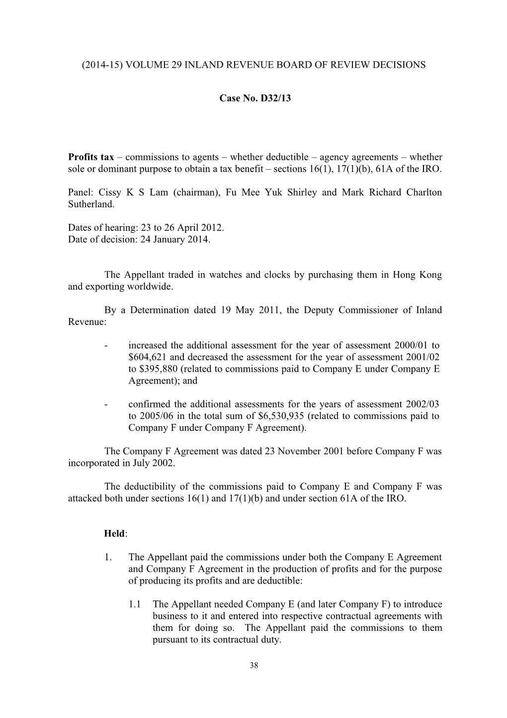 (2014-15) Volume 29 Inland Revenue Board of Review Decisions