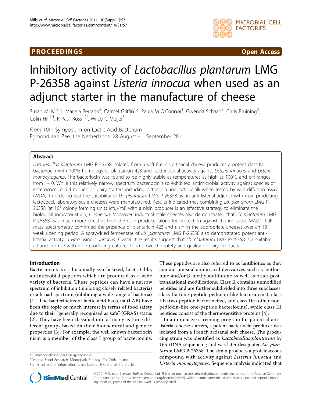 Inhibitory Activity of Lactobacillus Plantarum LMG P-26358 Against