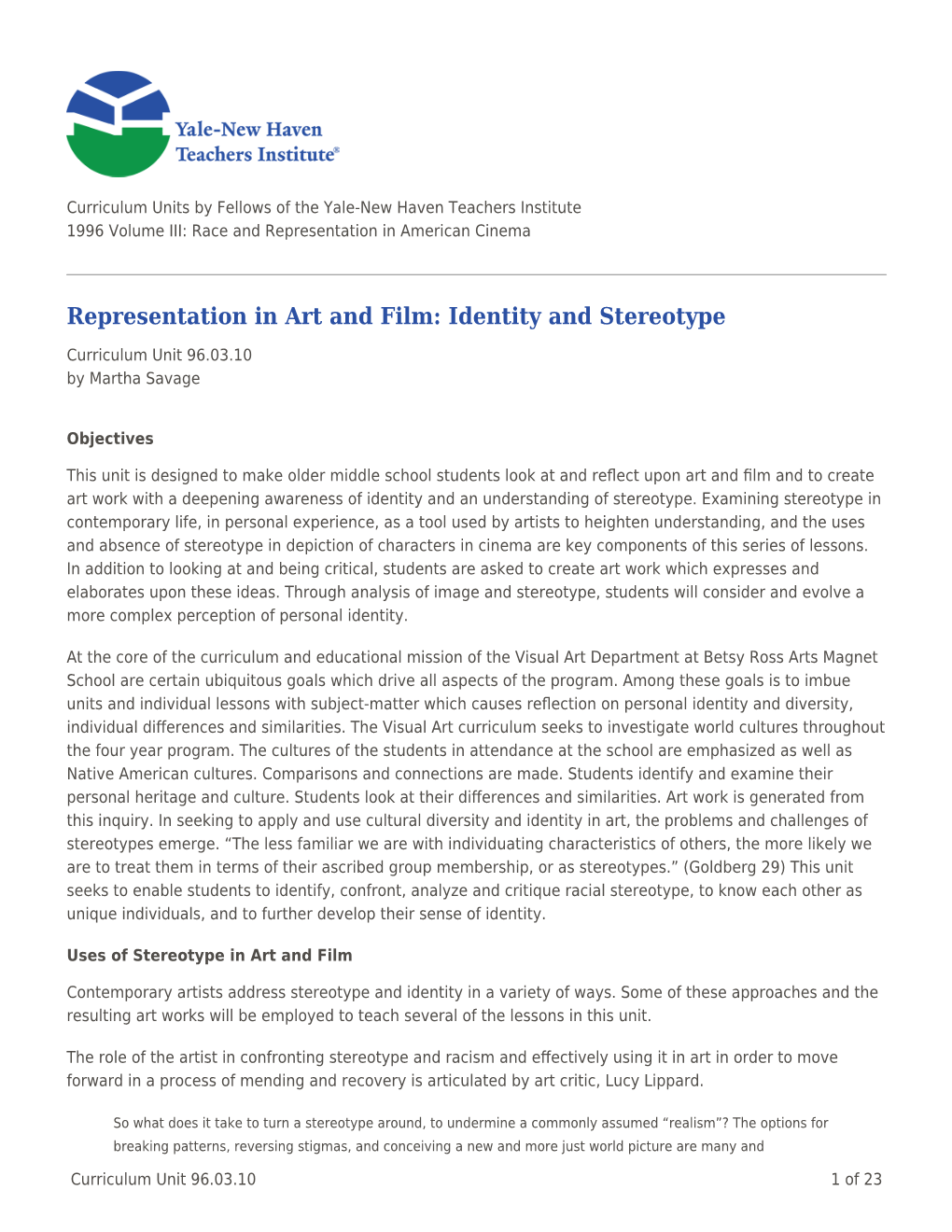 Representation in Art and Film: Identity and Stereotype