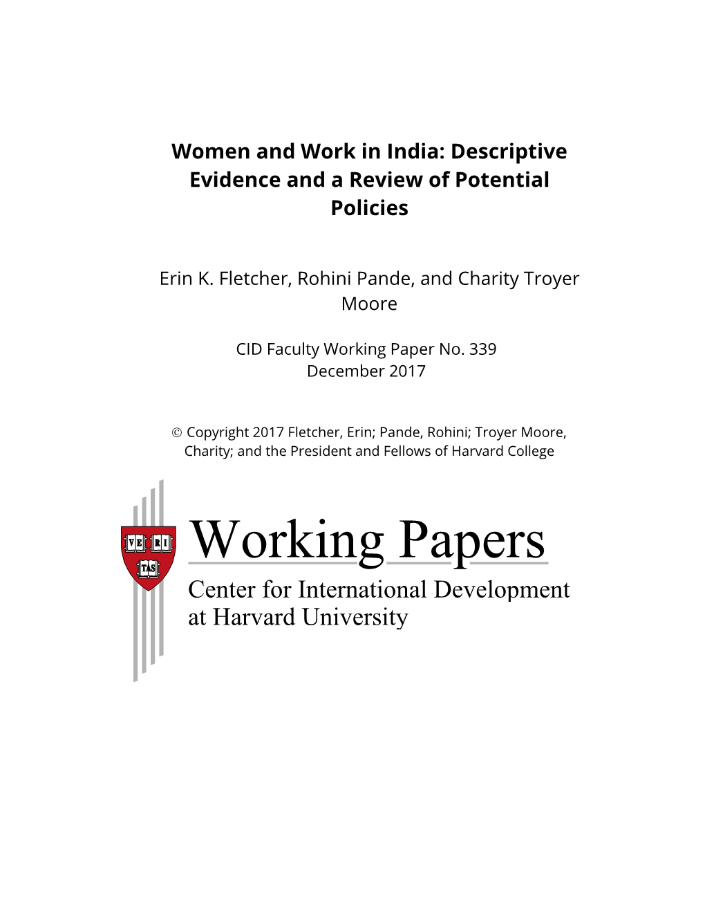 Women and Work in India: Descriptive Evidence and a Review of Potential Policies